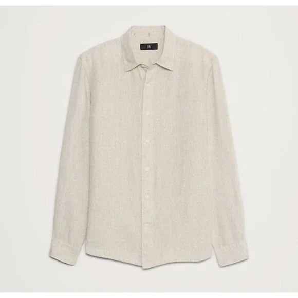 Banana Republic Slim-Fit Linen Shirt Natural Beige Classic Size XS Long Sleeve - Picture 3 of 11